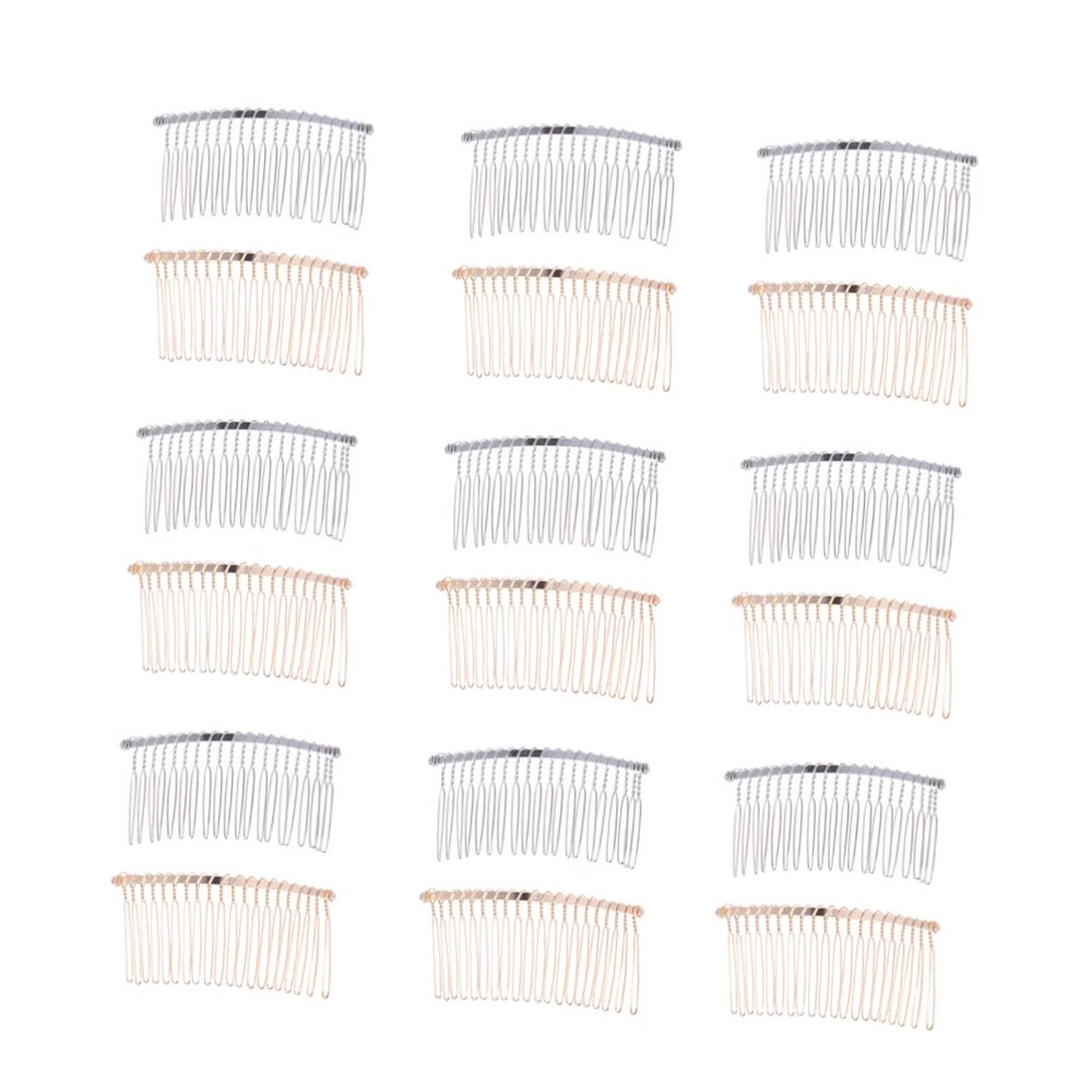 Angoily 20pcs Elegant Iron Insertion Hair Combs Minimalist Teeth Combs for Women Wedding Events Silver Golden Designs for Fine Hair Styling