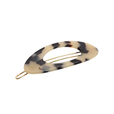 French Amie Oval Small 2 1/4 Celluloid Acetate Side Slide In Strong Hold Hair Clip Barrettes with Tige Boule Clasp for Girls and Women, Made in France (White Tokyo)