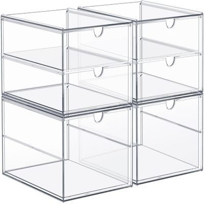 Sorbus Makeup Organizer With 6 Drawers, Acrylic Drawer Organizer for Makeup, Office Organization and Storage, Art Supplies, Jewelry, Stationary - 4 Pcs Clear Stackable Storage Bins Organizer Drawers