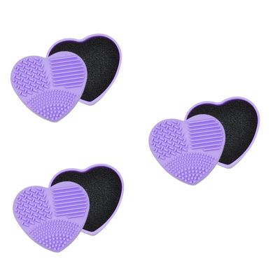 Ipetboom 3pcs Ergonomic Sponge Makeup Brush Cleaning Box Heart Shaped Dry Wet Dual Use Quick Clean Beauty Case Purple