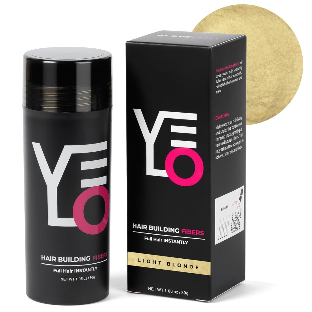 VELO Hair Building Fibers for Thinning Hair LIGHT BLONDE Hair Fibers for Men & Women Covers Bald Spots, Hairline Powder, Hair Thickening Fibers Hair Filler Powder for Fuller-Looking Hair 30g