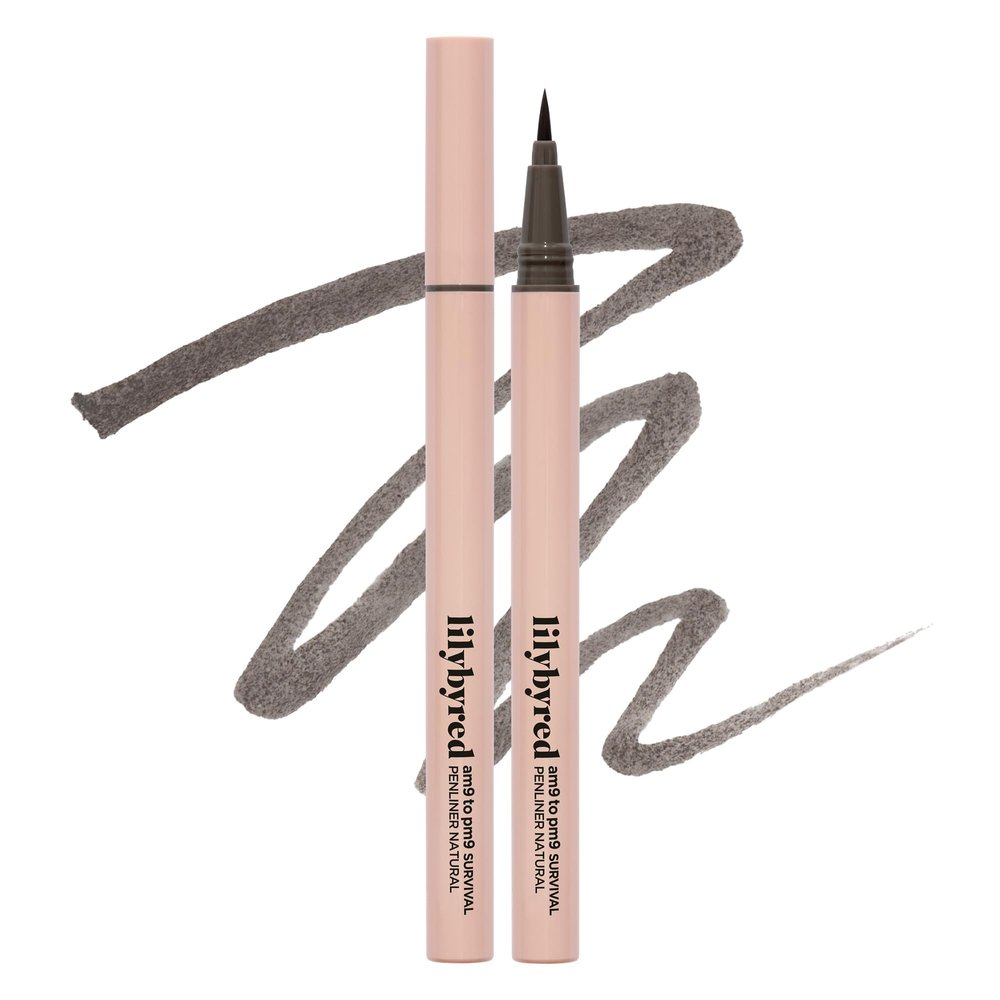 lilybyred AM9 to PM9 Survival Penliner Natural | Korean Soft Ash Tone Liquid Eyeliner, 0.1mm Ultra-Fine Brush, Quick-Dry, Smudge-Proof, Layerable Ash Pigment, Buildable Color, 0.035 oz. (01 Ash Black)