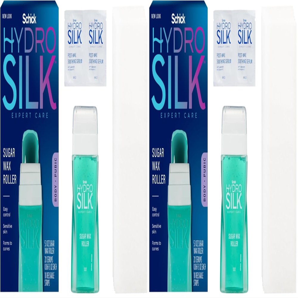 Schick Hydro Silk Sugar Wax Roller for Body + Pubic, Roll On Body Wax Kit, Soft, Hair Removal Wax, Bikini Line Hair Removal (Pack of 2)