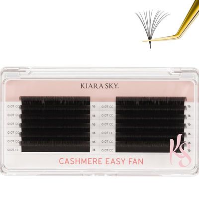 KIARA SKY LASH Premium Cashmere Easy Fan Lash Extensions | Soft Semi-matte natural finish | Fans like Butter | For Professional Eyelash Extensions Use Only | Black, (CC-0.07-16MM)