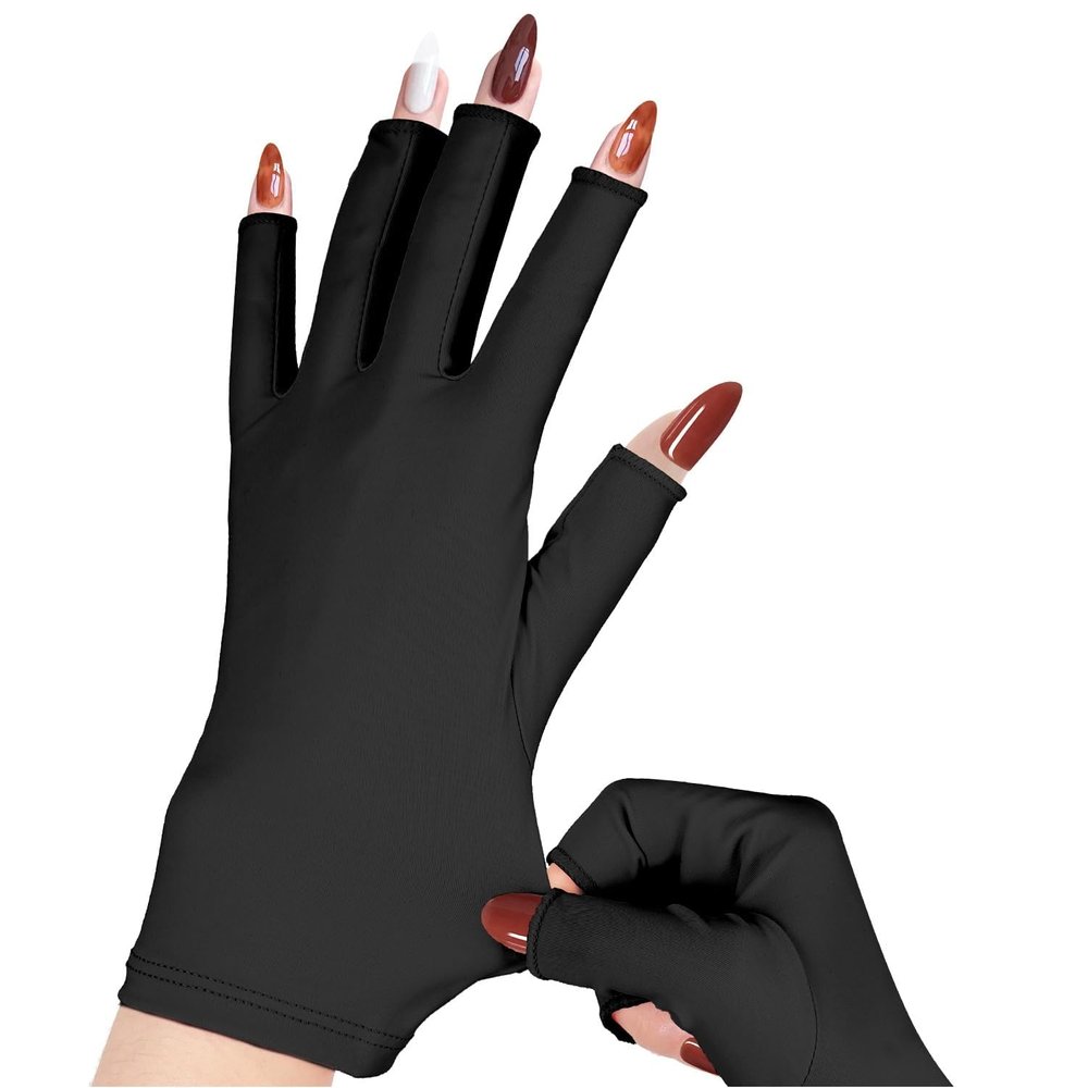 chemotex UV Nail Gloves, Professional UPF50+ Protection UV Gloves for Gel Manicures (Black)