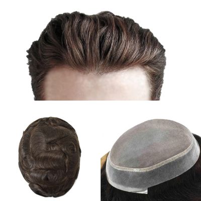 F M FACE MIRACLE NEW YORK Mens Toupee Human Hair System Replacement Durable Mono Toupee For Men Poly PU Skin Around Hairpiece7 X9#3 Dark Brown-120% density