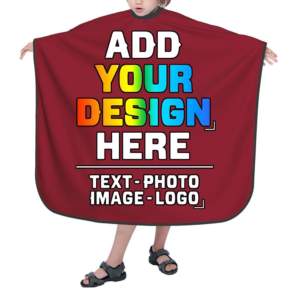 Twkzynj Custom Haircut Cape, Personalized Salon Cutting Hair Gown By Add Your Photo Text, Hair Stylist Cutting Barber Hairdressing Dye Apron for Boy Girl, Dark Red
