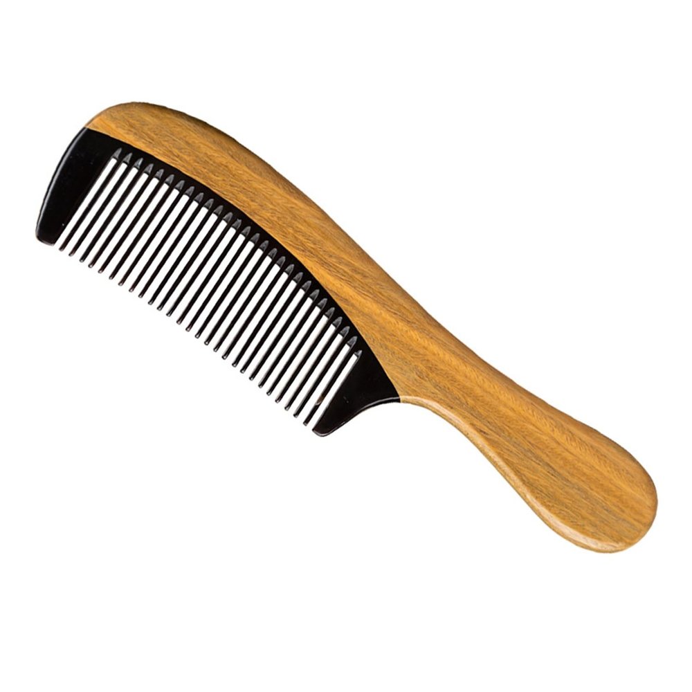 TERPON Hand Crafted Natural Green Sandalwood Buffalo Horn Comb Scent AntiStatic Detangling Hair Detangler Wooden Hair Combs