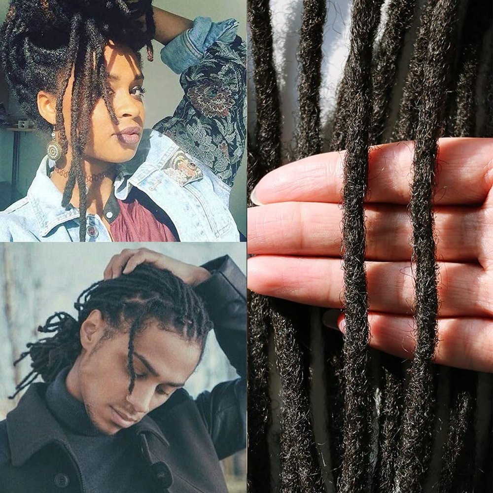 10PS Dread locs Hair Extension Human Hair Dreadlocks for Woman Man Ponytail Natural (12inch,Black)