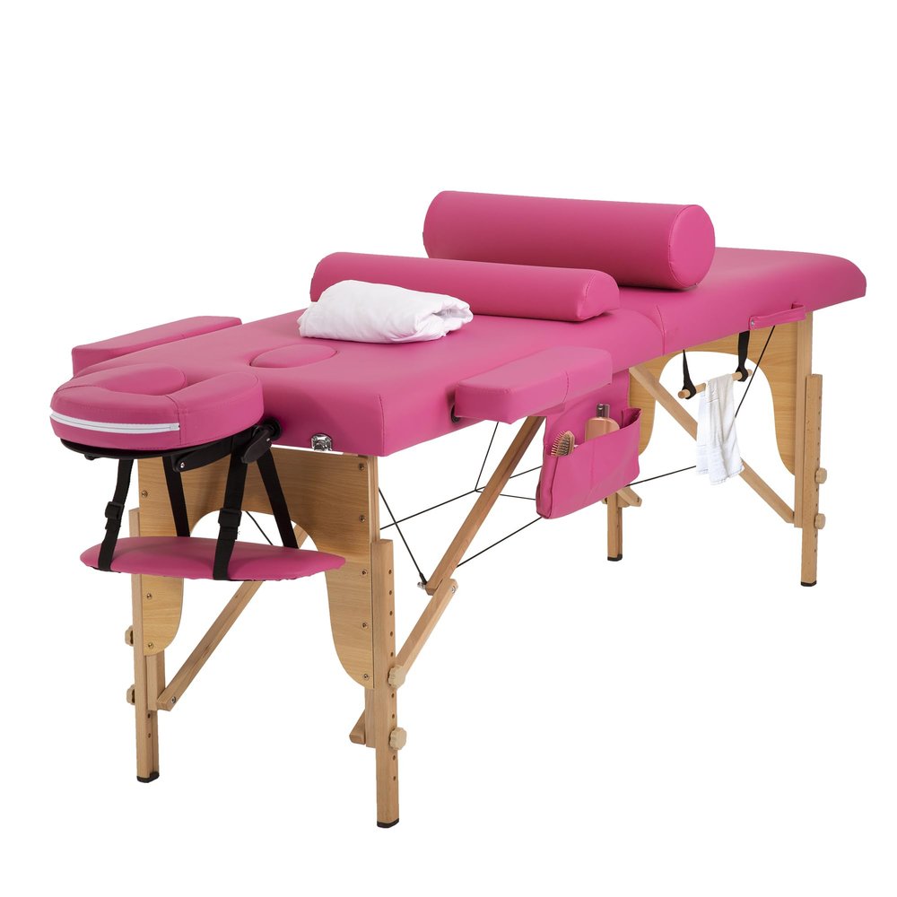 PayLessHere Massage Bed Portable Massage Table 24 inch Wide Lash Bed 2 Folding Height Adjustable Spa Table with Towel Hanger Oil Pouch Half Bolster Round Bolster Non-Woven Bag