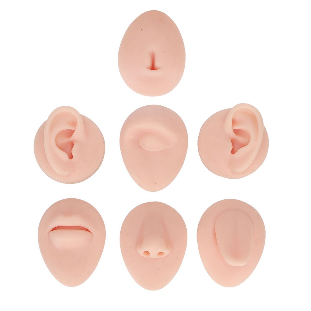 Body Piercing Practice Model, Simulation Silicone Body Part Model Piercing Practice Kit Ear Eye Nose Mouth Tongue Belly Model Body Part Display Set for Novice Piercer Show Piercing Jewelry