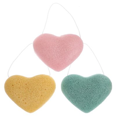 FOMIYES 3pcs Heart-Shaped Facial Cleansing Sponges for Deep Cleaning Exfoliating Pads for Soft and Wash Sponges Yellow Green
