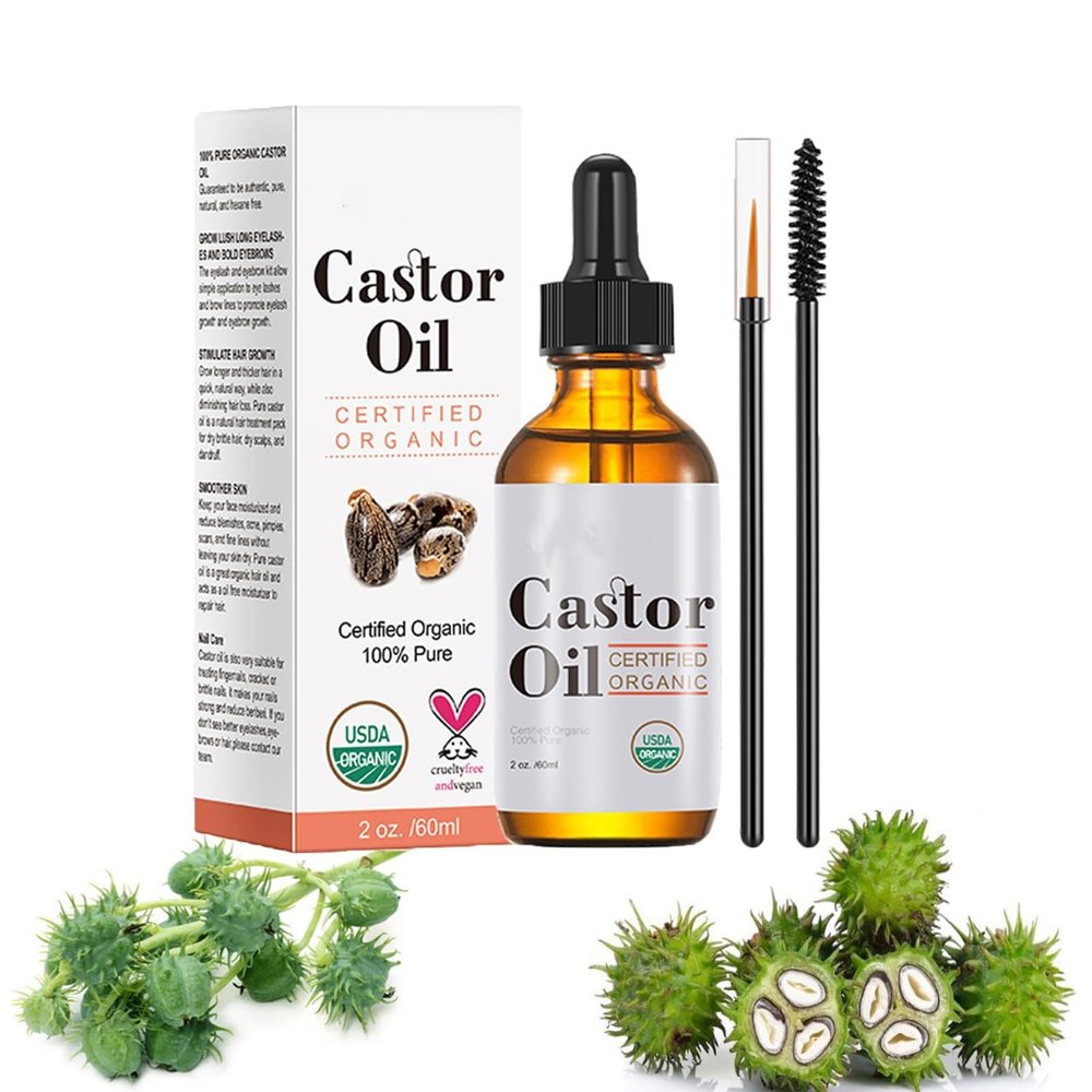 Aceite de Ricino, Aceite de Ricino 100 Puro y Natural, Aceite de Ricino Organico Prensado En Frio, Crecimiento Del Cabello, Cuidado de Las Cejas, Aceite de Masaje Corporal, 60ml/2.0 Fl Oz (1 PCS)