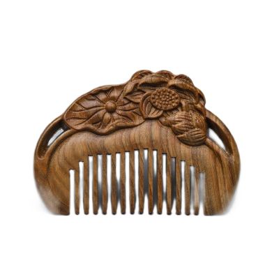 TERPON Wooden Portable Massage Hair Combs Handmade Decorative Carved Pattern Hollow Out Natural Sandalwood Comb with Tassels Wooden Hair Combs (Color : 1, Size : 5.5x7.8cm)