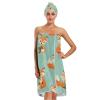 Bulletgxll Cartoon Fox Women's Shower Wrap Towel Set of 3 Adjustable Spa Body Wrap Super Absorbent Bathrobe with Hair Towel & Headband view 1