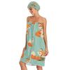 Bulletgxll Cartoon Fox Women's Shower Wrap Towel Set of 3 Adjustable Spa Body Wrap Super Absorbent Bathrobe with Hair Towel & Headband view 3