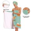 Bulletgxll Cartoon Fox Women's Shower Wrap Towel Set of 3 Adjustable Spa Body Wrap Super Absorbent Bathrobe with Hair Towel & Headband view 4