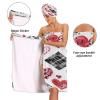 Bulletgxll Valentines Day Pattern Women's Shower Wrap Towel Set of 3 Adjustable Spa Body Wrap Super Absorbent Bathrobe with Hair Towel & Headband view 4