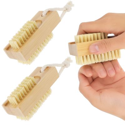 Amabro 2 PCS Wood Nail Brush, Nail Scrub Brush for Cleaning Fingernail Toenail Two-sided Hand Nail Scrubber Brush Bamboo Fingernails Brush with Stiff Sisal Bristles Manicure Pedicure Scrubber