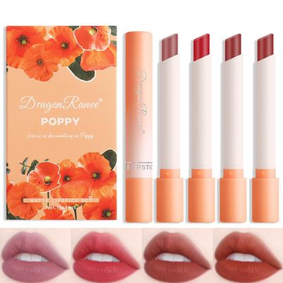 FYEBOO 4 Colors Tube Lipstick Set, Mate Velvet Lipstick Moisturizer & Smooth, Red Lip Stain Long Lasting 24 Hours Waterproof Lip Tinet (Set C)