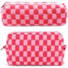 2Pcs Checkered Pencil Case Cute Pencil Pouch for Teens Checkered Makeup Bag Travel Cosmetic Bag Set Cute Makeup Pouch for Purse Portable Zippered Skincare Bags Preppy Toiletry Bags Organizer(Pink) view 1