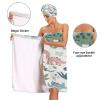 Bulletgxll Blue and Green Dinosaurs Women's Shower Wrap Towel Set of 3 Adjustable Spa Body Wrap Super Absorbent Bathrobe with Hair Towel & Headband view 4