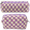 2Pcs Checkered Pencil Case Cute Pencil Pouch for Teens Checkered Makeup Bag Travel Cosmetic Bag Set Cute Makeup Pouch for Purse Portable Zippered Skincare Bags Preppy Toiletry Bags Organizer(Purple) view 1