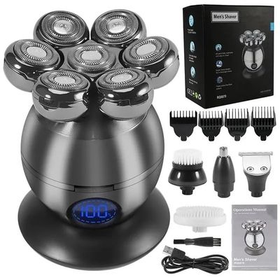 5 in 1 Electric Head Shaver for Bald Men 7D Floating Cutter Beard Trimmer Clipper IP68 Waterproof Shaving USB Wireless Charging
