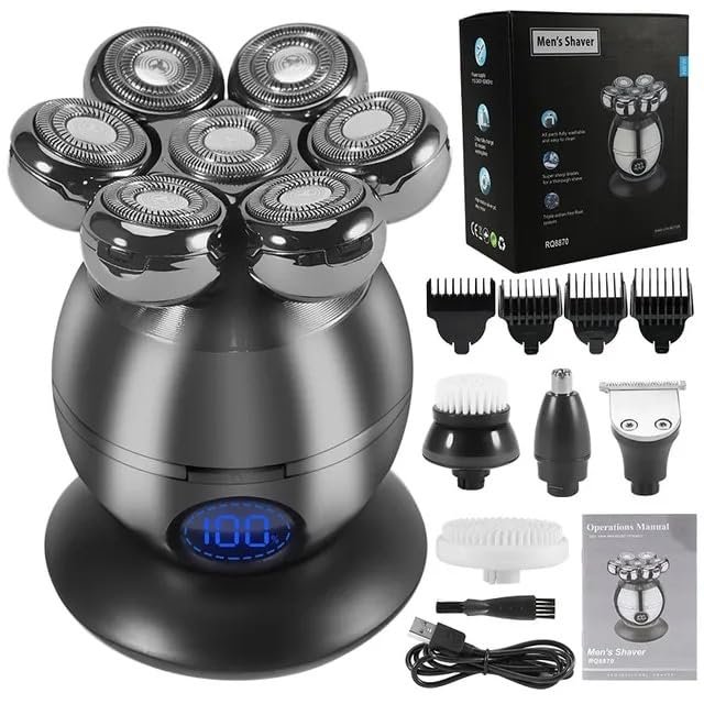 5 in 1 Electric Head Shaver for Bald Men 7D Floating Cutter Beard Trimmer Clipper IP68 Waterproof Shaving USB Wireless Charging