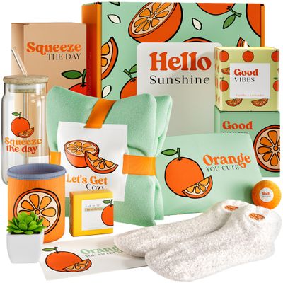 The Love Crate Co. Self Care Package for Women Thinking of You Self Care Kit, Orange Birthday Box for Her, Get Well Soon Basket, Spa Treat for Women, After Surgery Care Package, Thoughtful Gift Idea