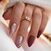 24Pcs Almond Press on Nails French Tip Brown Fake Nails Nude Red Medium Nails Press on Acrylic Nails Swirl Gold Winter False Nails with Designs Fall Glue on Nails for Women Girls DIY Nail Decorations view 1