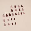 24Pcs Almond Press on Nails French Tip Brown Fake Nails Nude Red Medium Nails Press on Acrylic Nails Swirl Gold Winter False Nails with Designs Fall Glue on Nails for Women Girls DIY Nail Decorations view 3