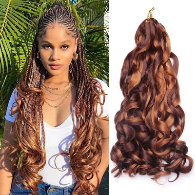 Remanbo Dreadlocks French Curly Loose Wave Crochet Hair 22inch High Temperature Fiber for Woman Ponytail Hair Bands (Black-Brown-Beige,75g)