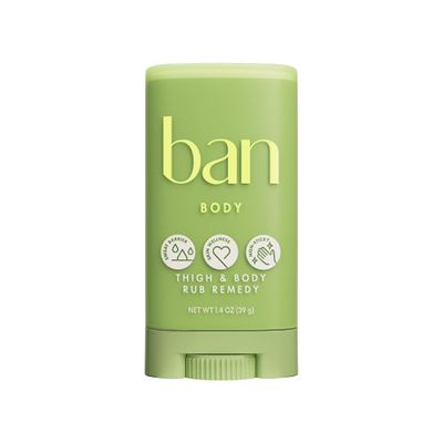 Ban Thigh & Body Anti-Friction Balm, Prevents Chafing & Skin Irritation, Anti Chafe Balm for Women & Men, Aluminum, Baking Soda & Talc Free, Unscented, 1.4 Oz