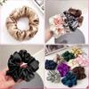 100% Mulberry Silk Scrunchies - 16 Momme Satin Hair Ties for Women with Curly, Thick or Thin Hair, Black (3 Apricot & Black) view 2
