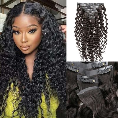 ELIHAIR Seamless Clip In Hair Extensions for Women Human Hair Invisible Natural Hair 160g 7pcs/pack 30inch Deep Wave Natural Color