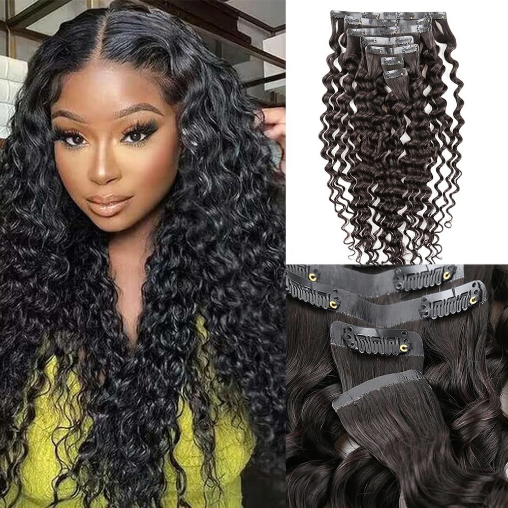 ELIHAIR Seamless Clip In Hair Extensions for Women Human Hair Invisible Natural Hair 160g 7pcs/pack 30inch Deep Wave Natural Color