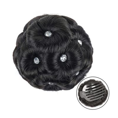 ULTRAWAVE Hair Bun Synthetic Ponytail Bun Elegant Braided Bun Claw Clip Bun Hair Accessories with Rhinestone Bun Women Hair Accessories Hair Extension Hair Piece (Color : Natural Black, Size : A)