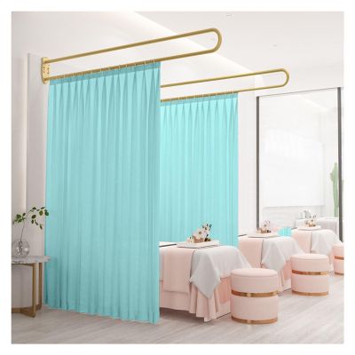 Beauty Salon Partition Curtain,Wall-Mounted U-shaped Support Rod Track System,Privacy Room Screen Suitable for Clinic Massage Room Nail Shop(2pcs) (Color : Blue, Size : Rod-200cm)