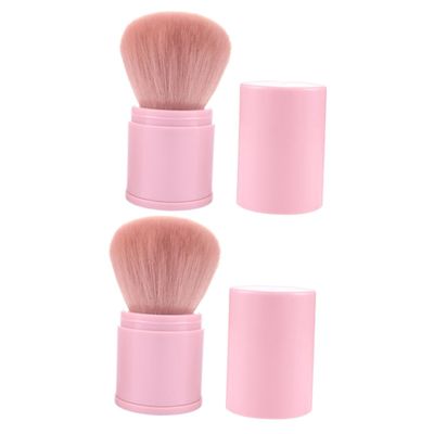 Balacoo 2pcs Retractable Highlighter Powder Blending Brush Loose Brush Foundation Portable Powder Brush Powder Puff Highlighters Face Powder Travel Beauty Tools Pink Strawberry, 8.3x3.3cm