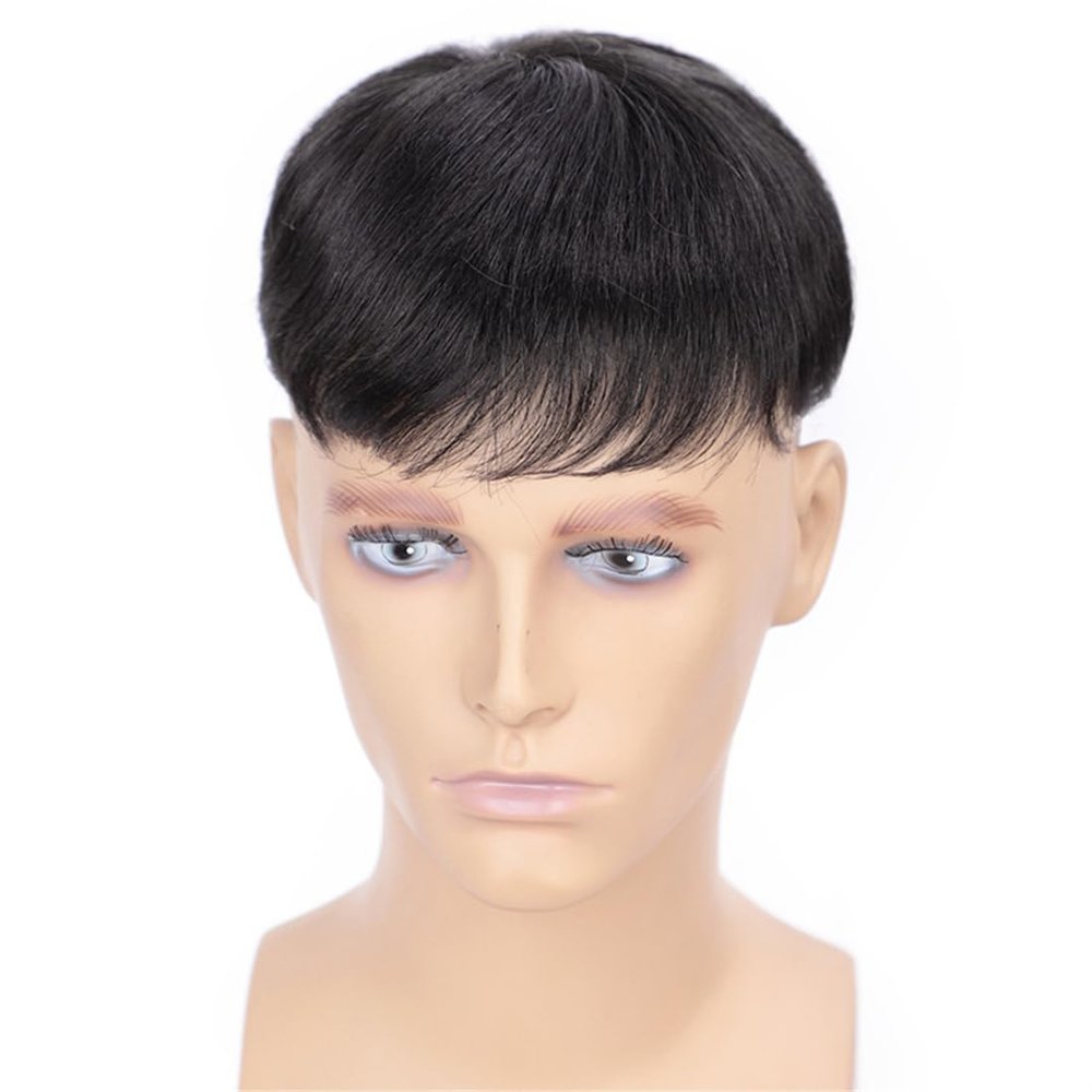 13X14 Light Man for Hair Toppers Natural Short Human Hair for Hair Loss Black Machine Made One Piece Four Clips (Natural 16x18)
