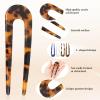 4Pcs French Hair Forks, Sublaga U Shaped Hair Pins Clips, 3.86 inch Classic Cellulose Acetate Women Vintage Hairstyle Accessories view 4