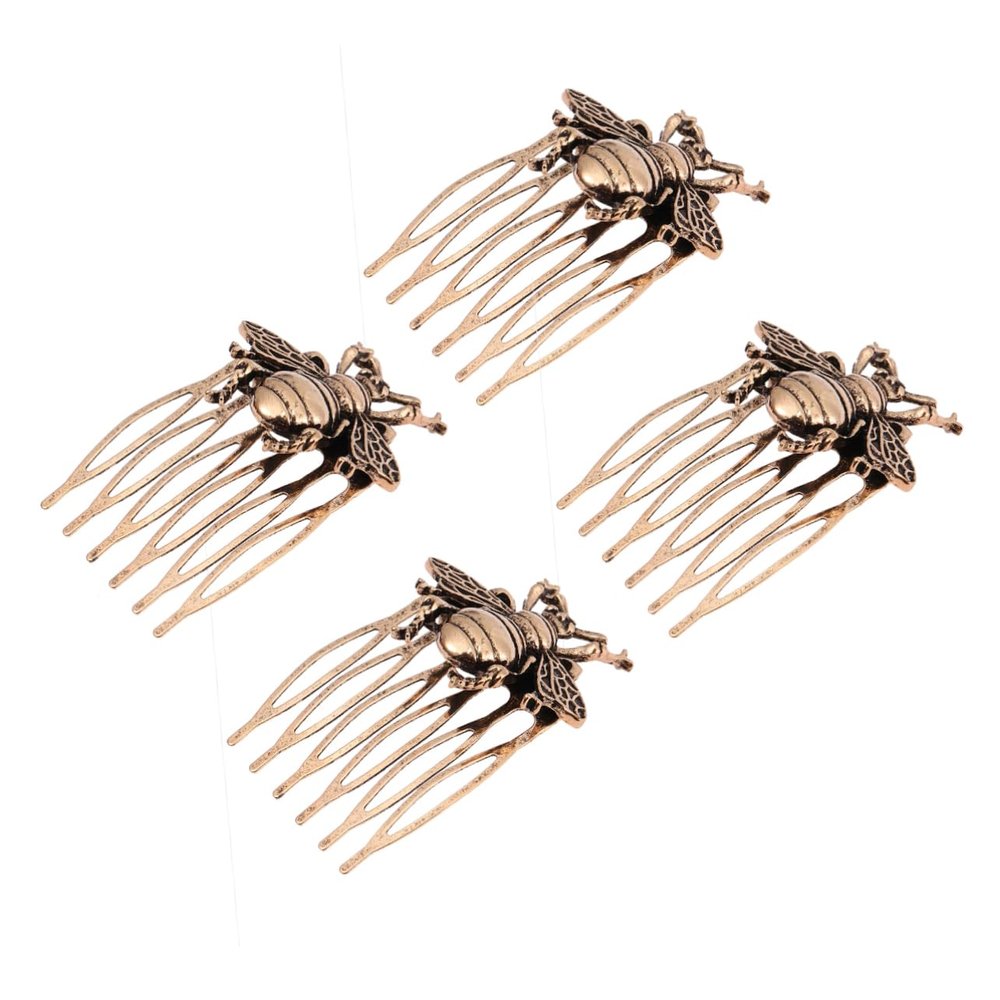 Angoily 4pcs Vintage Bee Hair Combs Alloy Bridal Accessories for Weddings Elegant Antique Insert Headwear for Parties and Banquets