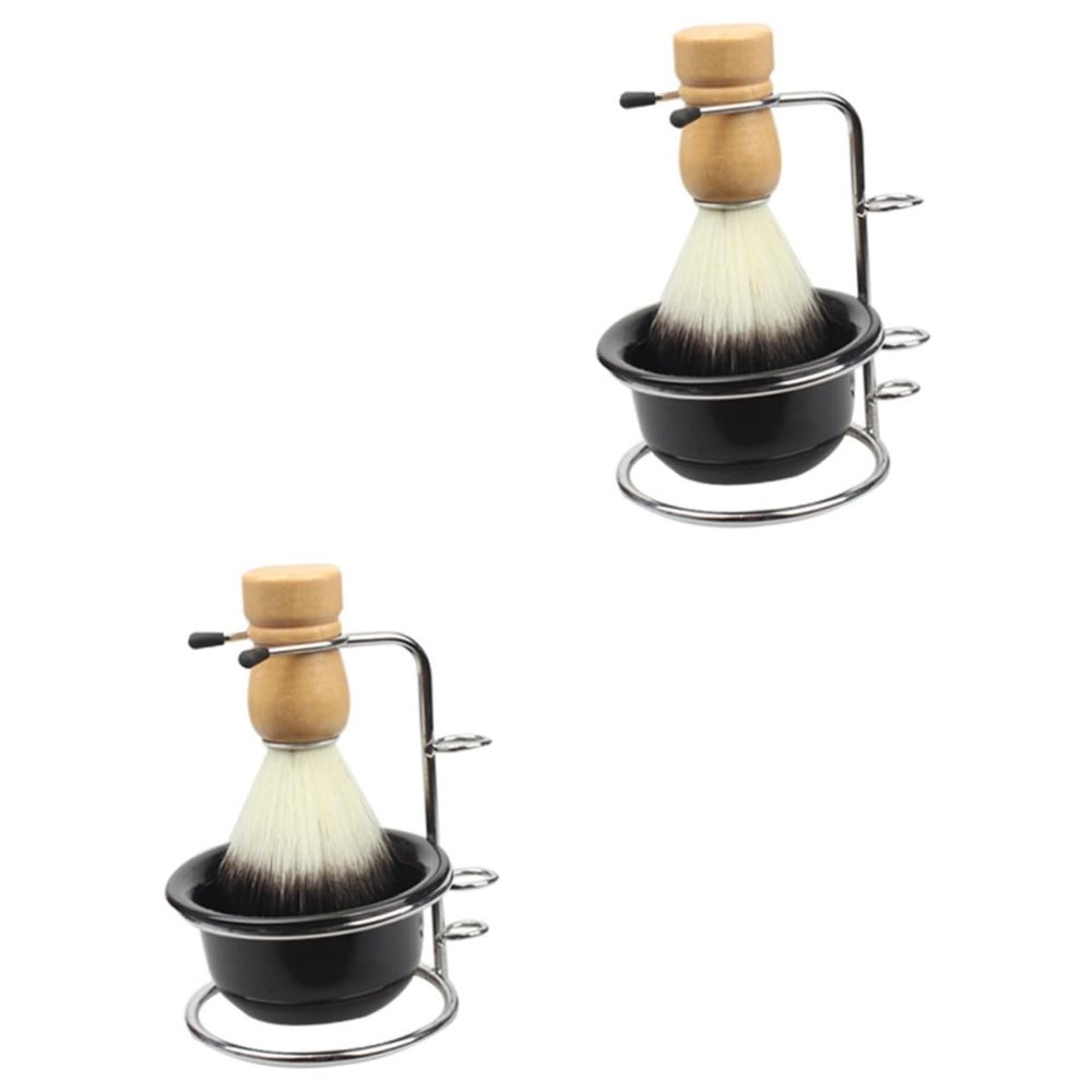 Angoily 2sets Shaving Brush and Bowl Stainless Steel Stand for Men Soft Brush for Wet Shaving Ergonomic Design for Comfortable Use for Special Occasions