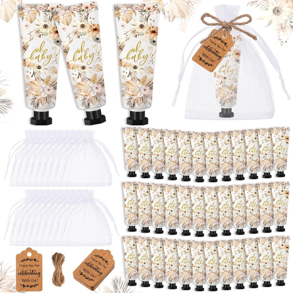 Dansib 48 Sets Winter Baby Shower Hand Cream Gift Party Favors for Guests Gift Bulk Mini Travel Size Hand Lotion Set for Guests(Boho)