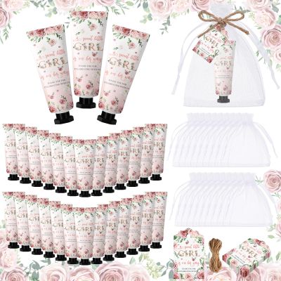 Dansib 48 Sets Winter Baby Shower Hand Cream Gift Party Favors for Guests Gift Bulk Mini Travel Size Hand Lotion Set for Guests(Girl)