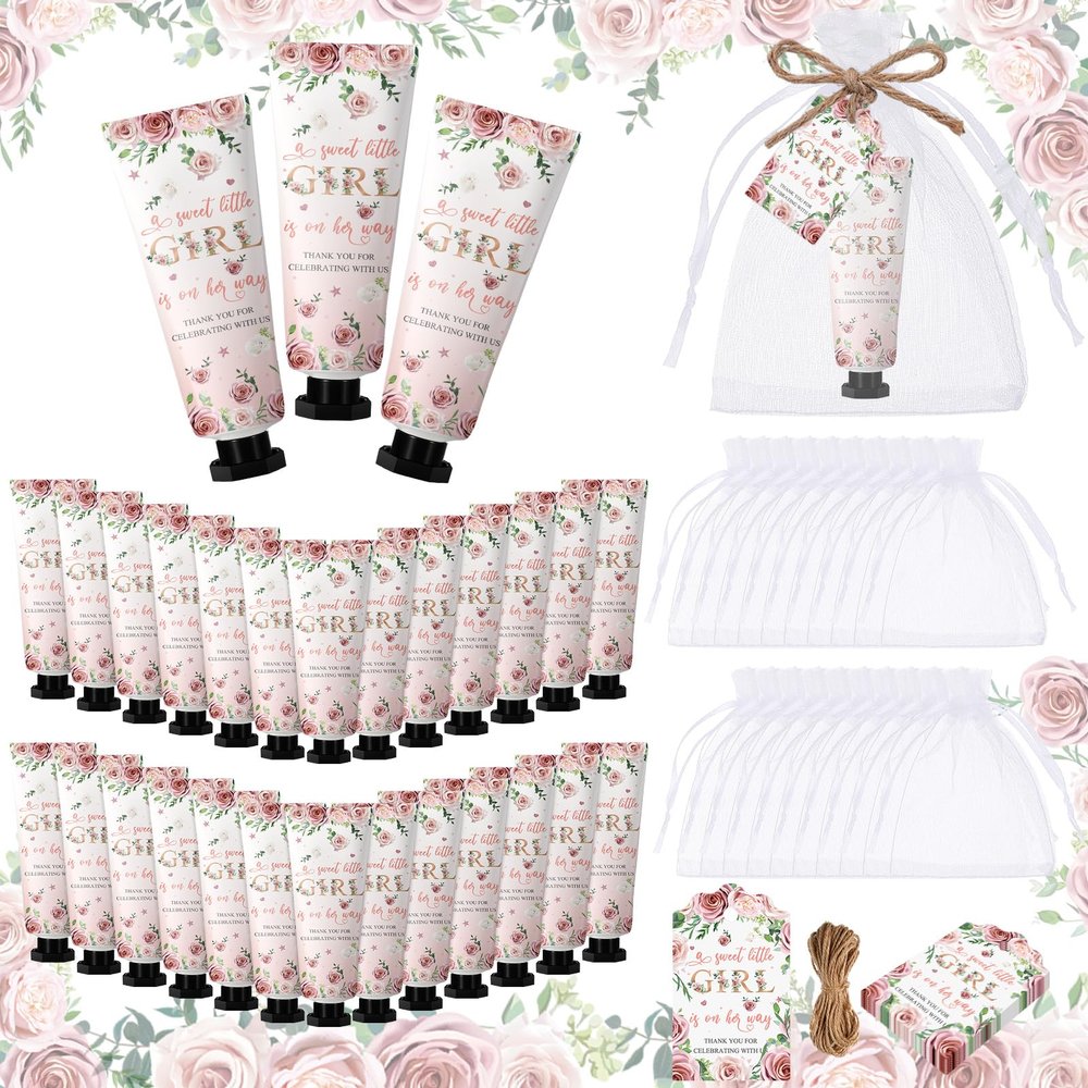 Dansib 48 Sets Winter Baby Shower Hand Cream Gift Party Favors for Guests Gift Bulk Mini Travel Size Hand Lotion Set for Guests(Girl)