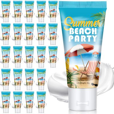 Dansib 24 Pcs Mini Sunscreen Bulk for Summer Wedding Party Spf 30 Water Resistant Sunscreen Lotion Bulk 1oz Travel Size for Thank You Gifts Wedding Party Supplies(White Cream,Beach)