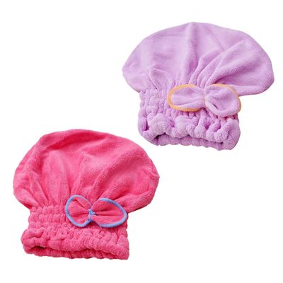 Ipetboom 2pcs Adorable Bow Hair Drying Caps Quick Drying Soft Absorbent Microfiber Towels for Women for Makeup Bath Yoga Travel Purple Watermelon Red