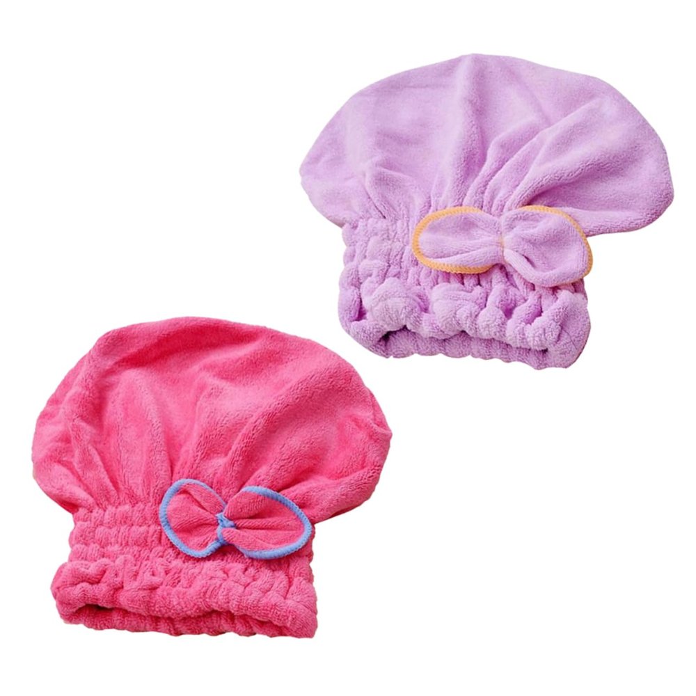 Ipetboom 2pcs Adorable Bow Hair Drying Caps Quick Drying Soft Absorbent Microfiber Towels for Women for Makeup Bath Yoga Travel Purple Watermelon Red